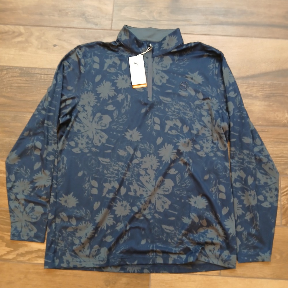 Puma Pure 2.0 Pullover Mens Large Navy Floral Golf Stretch Flex 628871 02